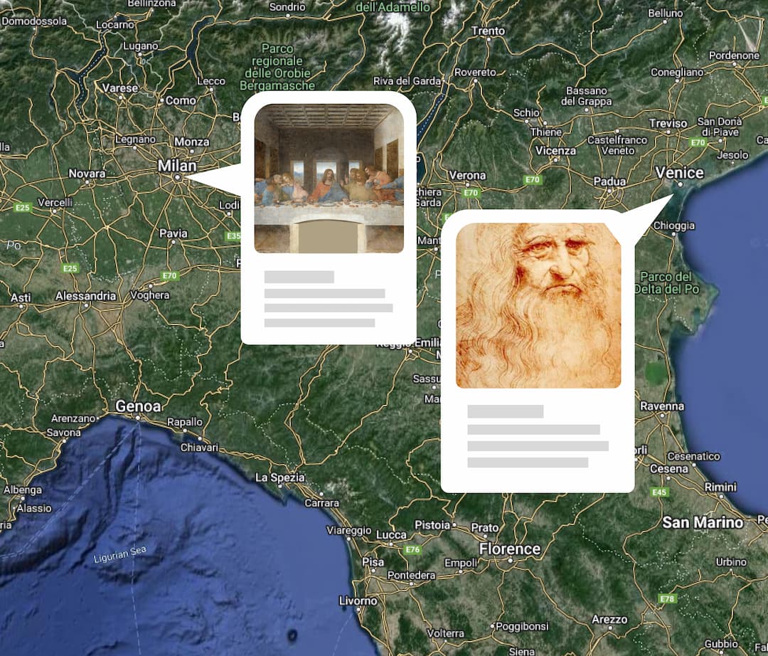 A visual illustration of the travels of Leonardo da Vinci