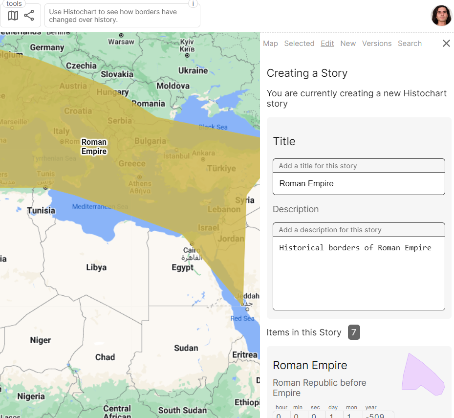 Example of histochart story creation